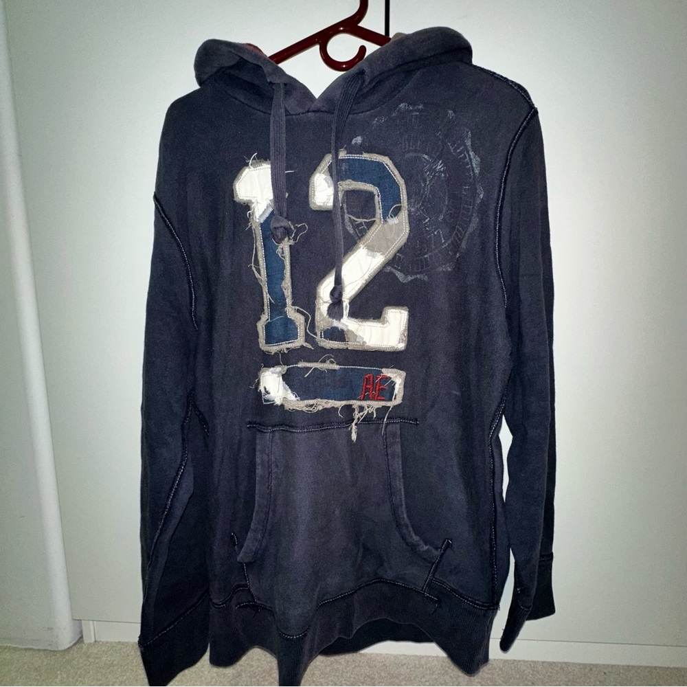 American Eagle Outfitters Men's Navy Hoodie Eagle Fleece M